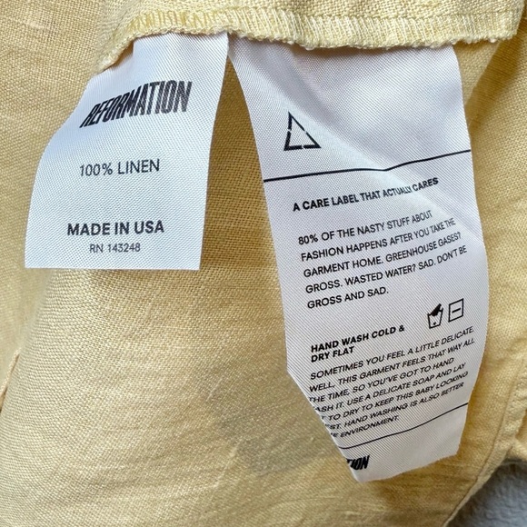 Reformation Roarke Butter Yellow Linen Women’s Strappy Mini Dress Sz 6 - Picture 9 of 15